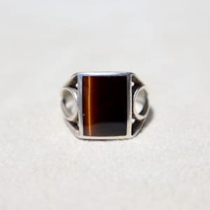 Tigerauge Ring Vintage Sterling Silber Siegelband Siegelband Siebziger Retro Edelstein Schmuck Handgemacht Statement Stück Geburtstag Geschenk Mädchen Bild 9