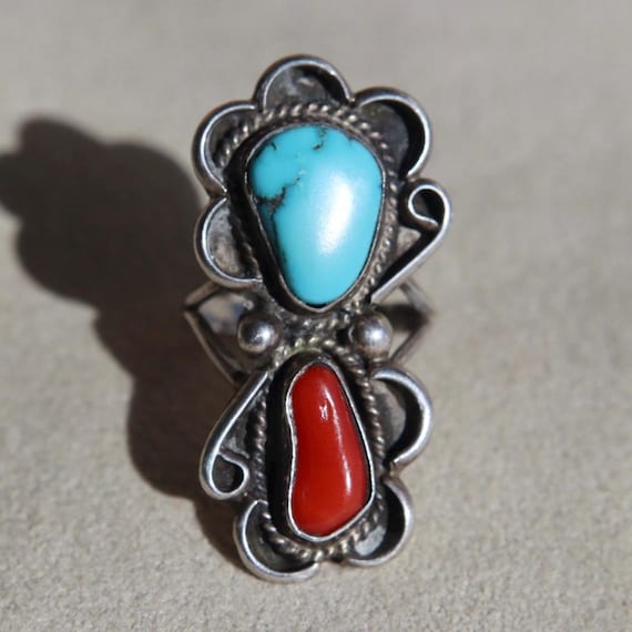 Turquoise Statement Ring Sterling Silver Southwes… - image 3