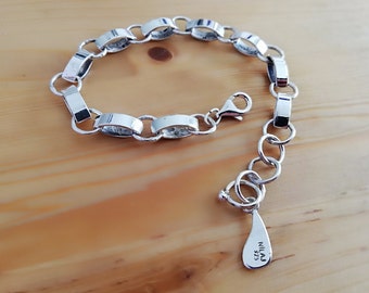 ブレスレット LANARCHIVE Leather insert chain bracelet Unisex Chain Link Bracelet Solid Sterling Silver, Handmade