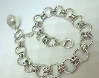 Chain Link Bracelet Solid Sterling Silver, Handmade Artisan Jewelry, Father's Day Gift, Gift for Her