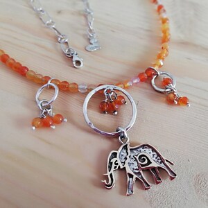 Mixed metal elephant pendant necklace, sterling silver 925 and bronze jewelry, handmade chain and agate gemstone, handmade artisan jewelry