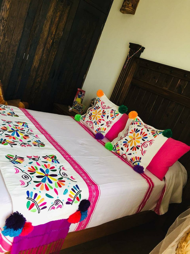 Mexico Bed Runner and Pillow Set Mexican Bedding Set Mexican Etsy