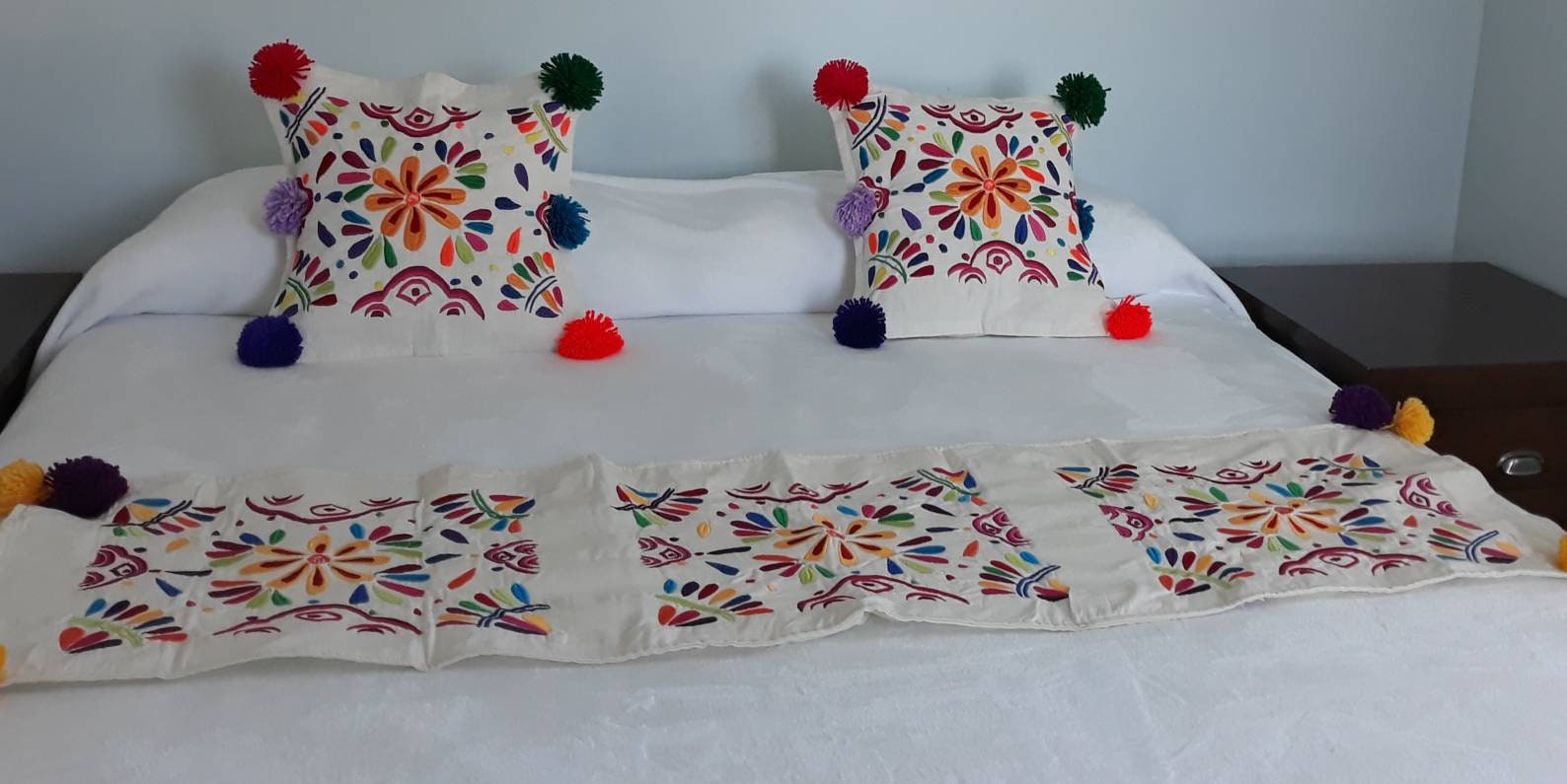 Mexico Bed Runner and Pillow Set Mexican Bedding Set Mexican Etsy