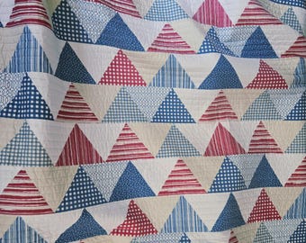 Red White Blue Tan Triangle Quilt Appearance Twin Reversible Blue & White Gingham Bedspread