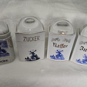 Vintage Dutch Windmill Lidded Canisters Set of 4