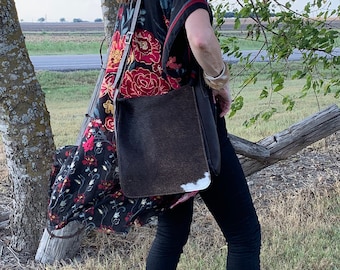 HUGE brown and white cowhide crossbody - so country chic!