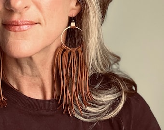 super-soft deer lace tassel & antique bronze earrings - lightweight, boho and western!
