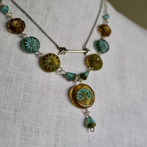 beautiful Czech glass bead necklace with sterling silver chain - exquisite blue/earth tones - perfect boho wedding necklace!