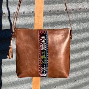 NEW!  handwoven Guatemalan huipil & rustic Colombian leather crossbody