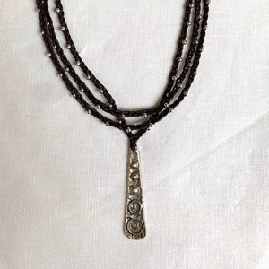 2-pc set!  minimalist, layered hand-knotted sterling silver necklaces with modern silver plated pendant