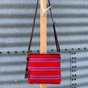 precious bright serape fabric and leather crossbody bag - bonus strap makes it a clutch!