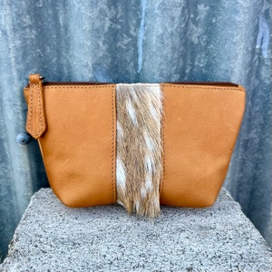 NEW! butter-soft calfskin and South Texas axis hide pouch