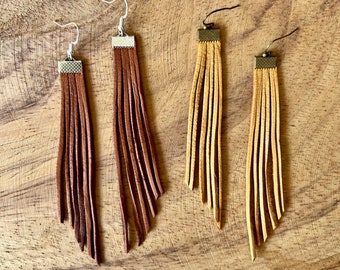 super-soft deer leather lace graduated tassel earrings - lightweight, boho-chic and minimalist!