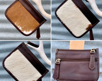 cowhide and leather coin purse - great gift!