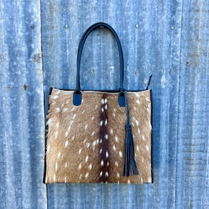 NEW!! HUGE Axis deer hide tote - laptop bag - damn big purse!