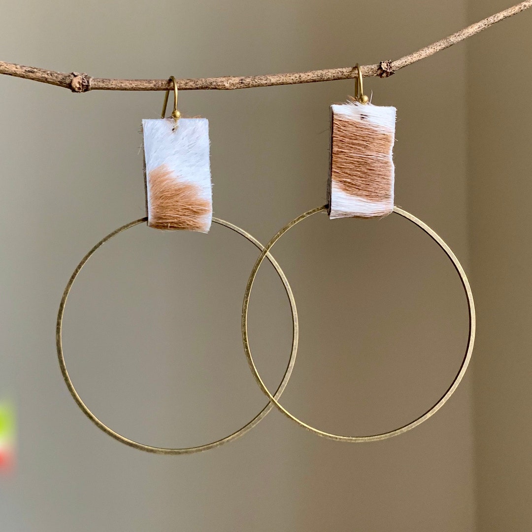 Antique Bronze Hoop Earrings With 100 Genuine Cowhide Etsy