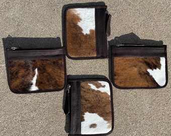 cowhide and leather coin purse - great gift!