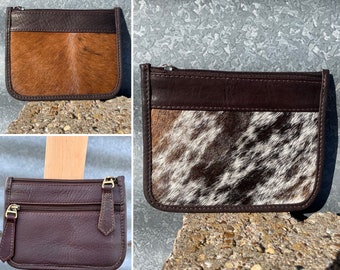 cowhide and leather coin purse - great gift!