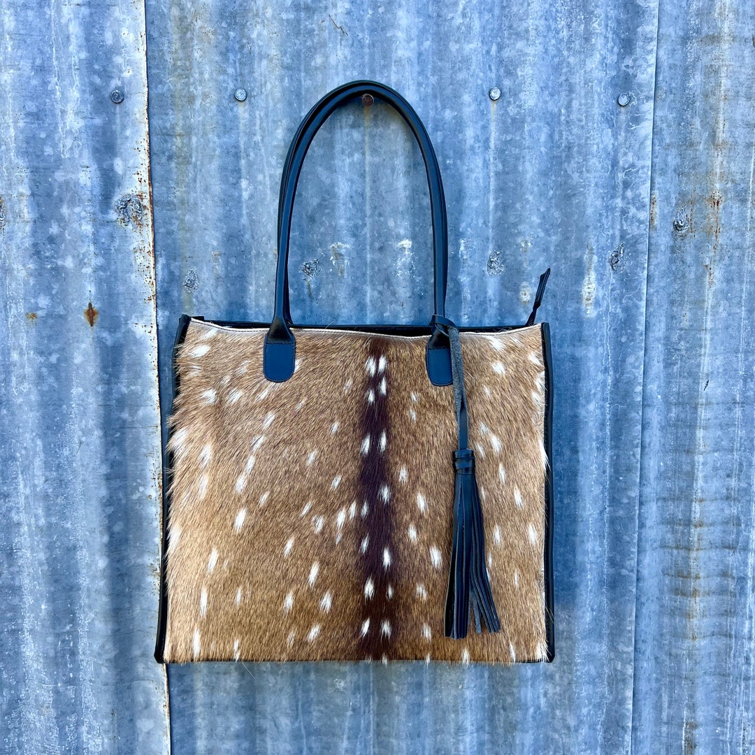 NEW HUGE Axis Deer Hide Tote Laptop Bag Damn Big Purse Etsy