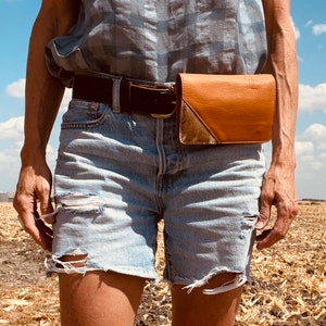 NEW! axis deer hide and leather belt bag/wristlet