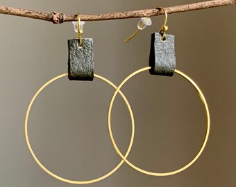 weathered taupe leather feather earrings - 18K gold plated cz pave star charm - minimalist perfection
