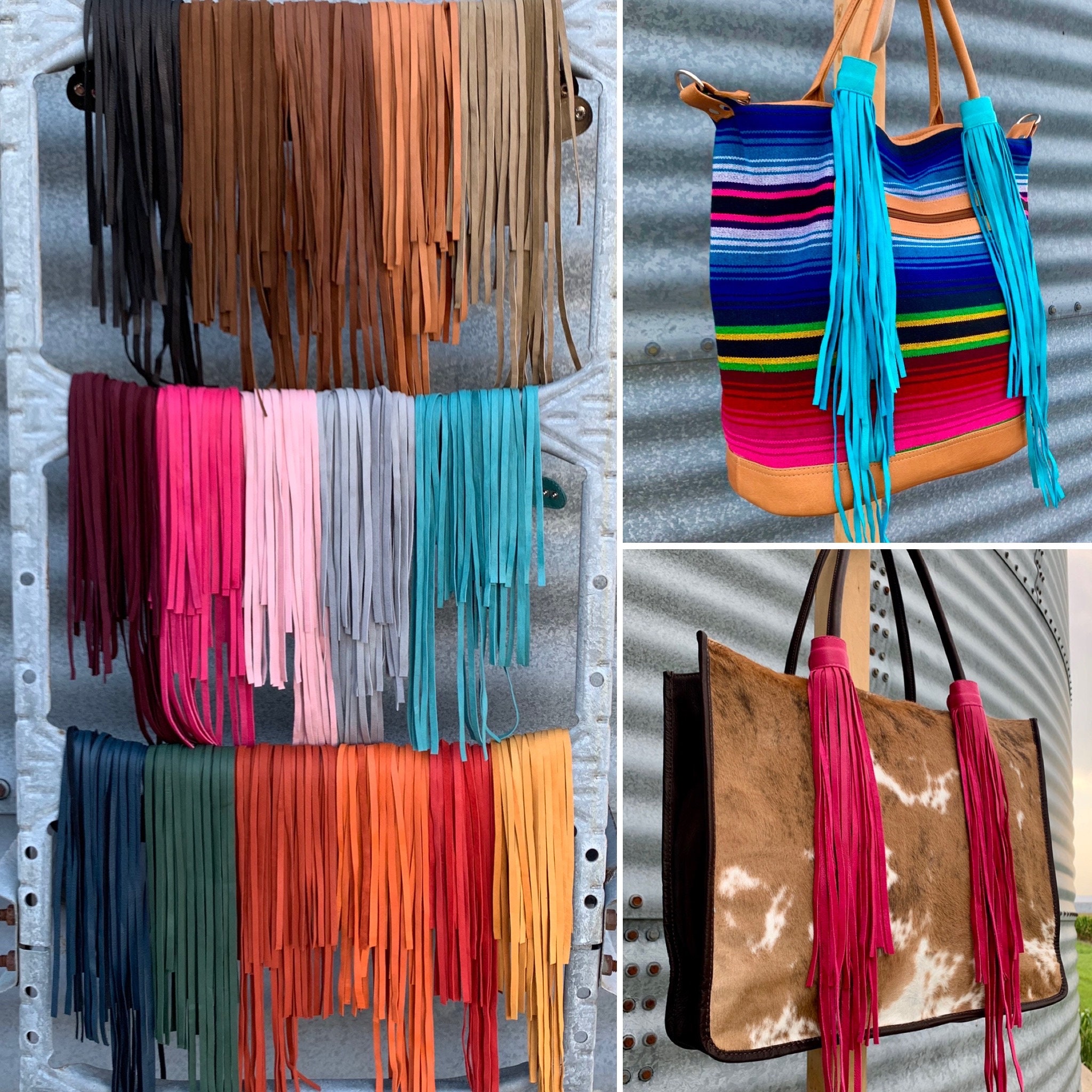 A MULTICOLORE MONOGRAM FRINGE BUCKET BAG