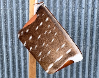 BIG South TX axis deer hide & butter-soft calfskin makeup bag/pouch or clutch