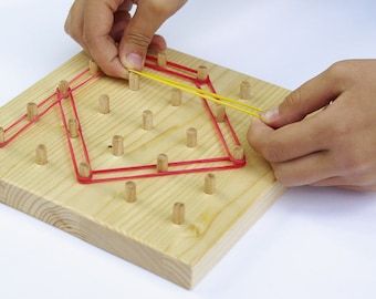 Geoboard 7x7 Montessori Educational toddler toys, Handmade Rubber Band Pin board, Pegboard Valdorf Eco friendly, Gift for kids