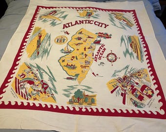Vintage Souvenir Atlantic City Map Tablecloth