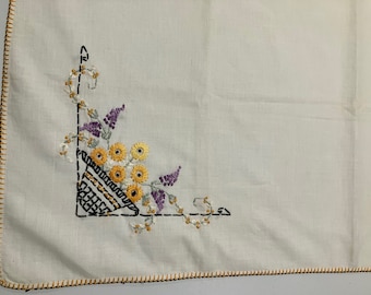 Small Vintage Embroidered Flower Tablecloth