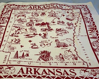 Vintage Souvenir Arkansas Map Tablelcoth