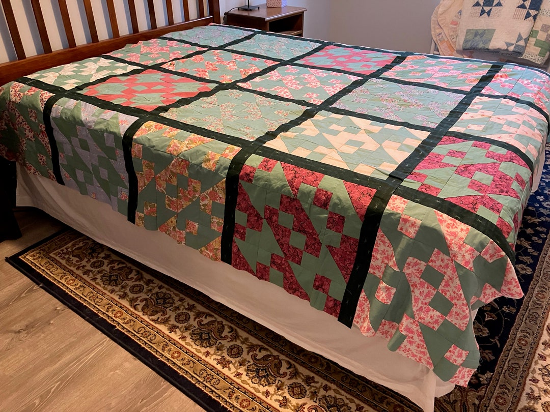 Vintage Green and Pink Quilt Top Etsy