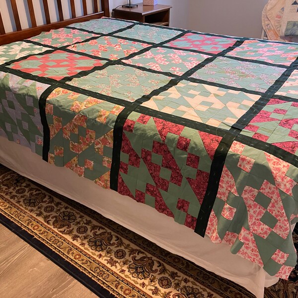 Vintage Green and Pink Quilt Top