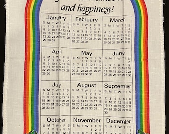Vintage 1984 Rainbow Calendar Towel