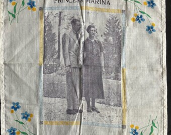 1930's Prince and Princess Souvenir Handkerchief