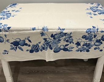 Vintage Luther Travis Roses and Fruit Tablecloth