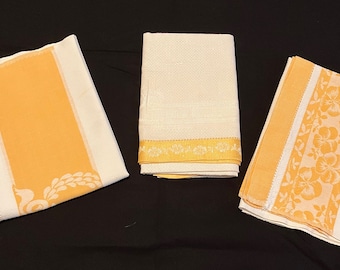 Set of 3 Vintage Orange and White Tea Towels