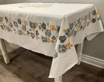 Vintage Gray Roses Tablecloth