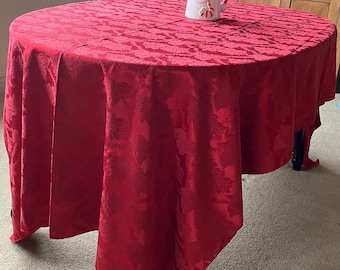 Reversible Vintage Red Christmas Damask Tablecloth