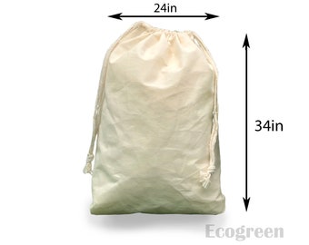 24 x 34 pouces, sacs à linge réutilisables en coton recyclé, sacs de rangement avec cordon de serrage, 100 % coton, très grand espace de rangement