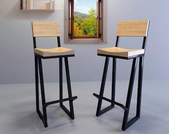 bar stool wood,iron,solid,custom,walnut,rustic,industrial,vintage, dining wood bar stool, height bar stool