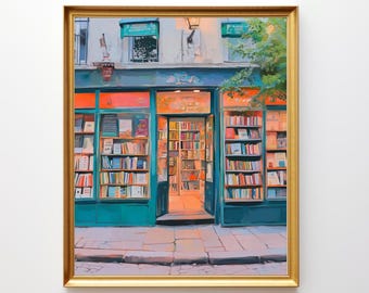Bookstore Art Portrait, Downloadable Wall Art, Bookshop Print, Book Nook Poster, Vintage Painting, Digital Download, Book Lover Gift