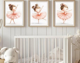 Set of 4 Ballerina Wall Art Prints, girls room decor, Nursery wall art prints, Downloadable, Pink ballet dancer, Printable wall art