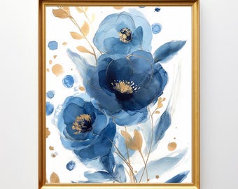 Floral Watercolor Art Prints, Downloadable Botanical Artwork, Watercolor Flowers Download Print, Modern Artwork, Digital Download Wall Art