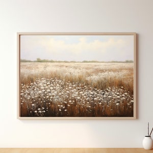 Wildflower Field Landscape Oil Painting, Printable Wildflower Painting, Vintage Landscape Art Print, Digital Download Wall Art