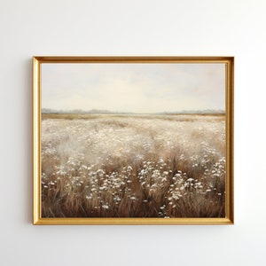 Wildflower Field Landscape Oil Painting, Printable Wildflower Painting, Vintage Landscape Art Print, Digital Download Wall Art