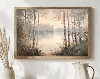 Vintage Landscape Oil Painting, Printable Landscape Painting, Vintage Landscape Art Print, Digital Download Wall Art, Lakeside Printable