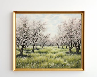Vintage Tree Orchard Oil Painting, Printable Landscape Painting, Vintage Landscape Art Print, Digital Download Wall Art, Tree Orchard Print
