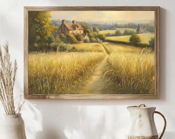 Vintage Landscape Oil Painting, Sunset Artwork, Printable Landscape Painting, Vintage Landscape Art Print, Digital Download Wall Art