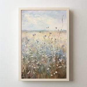 Wildflower Field Landscape Oil Painting, Printable Wildflower Painting, Vintage Landscape Art Print, Digital Download Wall Art